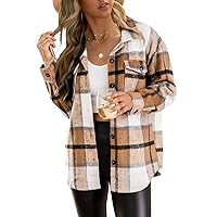 Womens Flannel Shacket Jacket Casual Plaid Wool Blend Button Down Long Sleeve Shirt Fall Clothes Outfits