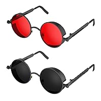 Retro Gothic Steampunk Sunglasses for Women Men Round Lens Metal Frame