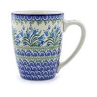 Polish Pottery 21 oz Mug made by Ceramika Artystyczna (Feathery Bluebells Theme) + Certificate of Authenticity