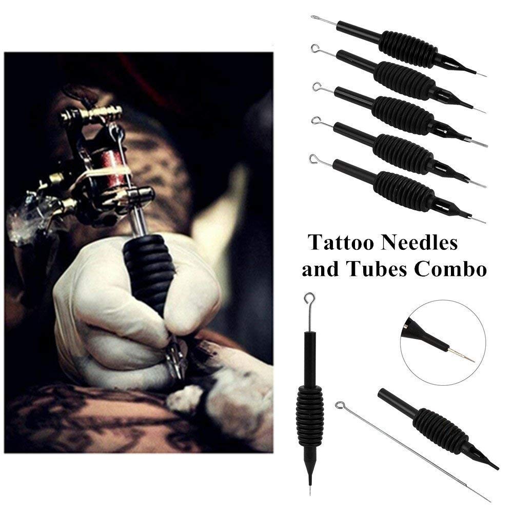 Dragonhawk 60 Counts Black Tattoo Needles Tubes with Matching Assorted