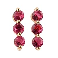 Guntaas Gems Three Stone Round Red Ruby Quartz Brass Gold Plated Stud Earrings Fashionable Earrings For Woman Girl