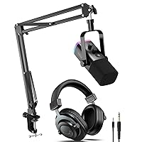 FIFINE XLR/USB Gaming Microphone Set and Studio Monitor Headphones,Dynamic PC Mic for Streaming,Over Ear Wired Headphones for Podcast Monitoring,Computer RGB Mic Kit with Boom Arm Stand(AM8T+H8)