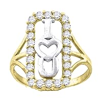 10k Gold Womens Two tone CZ Cubic Zirconia Simulated Diamond I Love You Heart Band Ring Jewelry for Women