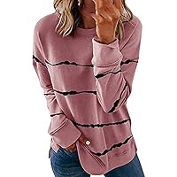 Long Sleeve Shirts for Women Casual Striped Loose Fit Round Neck Sweatshirts Plus Size Pullover Trendy Tops Blouse