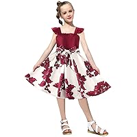 Toddler Girls Fly Sleeve Floral Prints Princess Dress Dance Party Dresses Clothes Girls Plaid