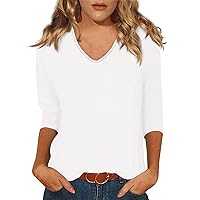 Ladies Tops and Blouses 3/4 Sleeve Solid Color Versatile Undershirts V Neck Slim Fit Daily Sport School Office Tunics