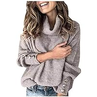 Womens Turtleneck Sweater Lanternsleeve Cable Knit Sweater Women 2023 Winter Fall Solid Pullover Outerwear
