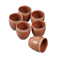 Ceramic Kulhar Cups Traditional Indian Chai Tea Cup Set of 6 (Brown)