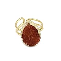 El Joyero Designer Pear Shape Gold Plated Adjustable Rings Natural Agate Druzy Gemstone Handmade Rings Jewelry EJ-1084