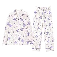 Kawaii Cartoon Pajamas for Women Girls Long Sleeve Shirt with Pj Pants Sleepwear Home Wear 2 Piece Pajama Sets