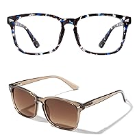 TIJN Square Blue Light Blocking Glasses Bundle with Polarized Sunglasses