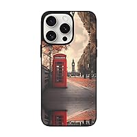 Red Phone Booth London Street Print for iPhone 15 Soft Glass Case Back+Soft Silicone TPU Shock Protective Case