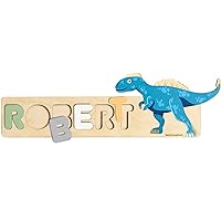 Baby Name Puzzle with Dino Wooden Toys for Toddlers Montessori Game Dinosaur Shape 1st Birthday gift - Personalized SIgn Busy Board for Kids Nursery Decor for girl and boy