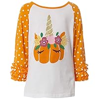 Little Girls Halloween Pumpkin Cotton Party Holiday Raglan Top T-Shirt Tee 2T-8