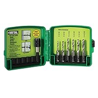 Greenlee DTAPKIT Drill/Tap Kit for Metal, One-Step Drilling, Tapping, and Deburring/Countersinking Set with Quick Change Adaptor, 6-32 to 1/4-20