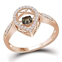 TheDiamondDeal 10kt Rose Gold Womens Round Brown Diamond Moving Solitaire Ring 3/8 Cttw