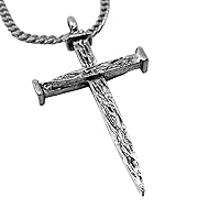 Nail Cross Large Antique Silver Metal Finish Mens Pendant Stainless Steel Curb Chain Necklace