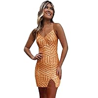 Basgute Sparkly Sequin Short Homecoming Dresses for Teens 2023 Tight Mini Sexy Glitter V Neck Prom Cocktail Party Gown