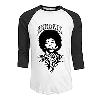 Men A Vintage Jimi Hendrix Portrait Heather Vintage 3/4 Sleeve Raglan Tee Black