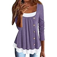 Tshirts Shirts for Women Plus Size Women Casual Fashion Solid Color Long Sleeve Button Casual Loose Tops Blous