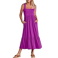 ANRABESS Women Summer Casual Square Neck Sleeveless Long Sundress Loose Flowy Swing A-line Boho Beach Party Maxi Dresses 2024