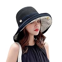 Women's Mesh Sun Hats Wide Brim Summer Beach Bucket Caps for Girls Outdoor UV Protection Foldable Fishing Hat Chin Strap