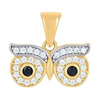 10k Two tone Gold Womens Black White CZ Cubic Zirconia Simulated Diamond Owl Eyes Bird Wildlife Charm Pendant Necklace Measures 14x14.6mm Wide Jewelry for Women