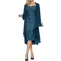 Tea Length Mother of The Bride Dresses Lace Evening Formal Dress Chiffon Jacket Wrap for Women