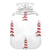 Hot Water Bottles with Cover Lighthouse Anchor Waves Hot Water Bag for Pain Relief, Cramps Injuries, Hot Pack 2 Liter