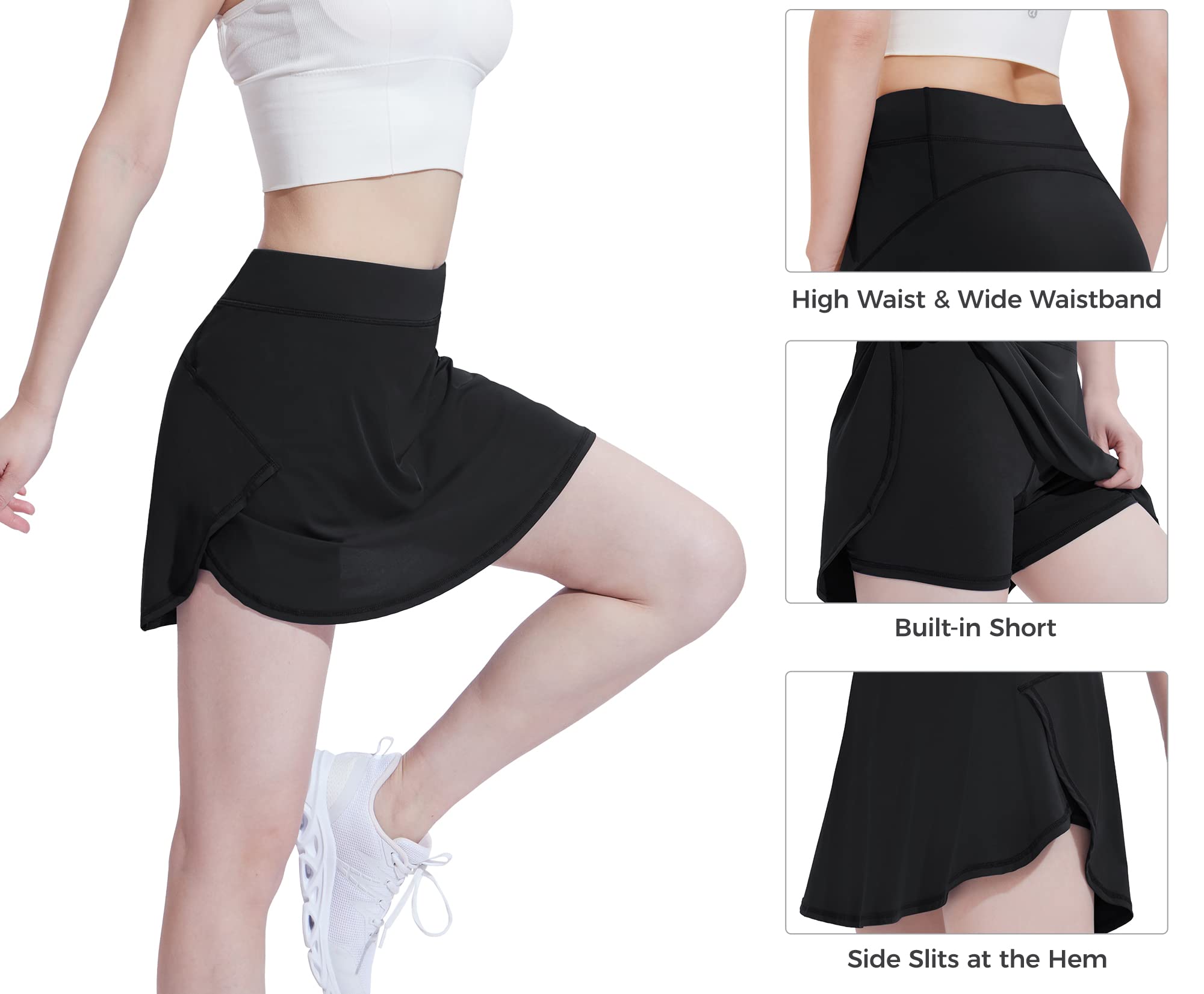 CAMEL CROWN Women's Pleated Tennis Skirt Active Athletic Golf Skort High Waisted Built-in Shorts for Running Workout Sports