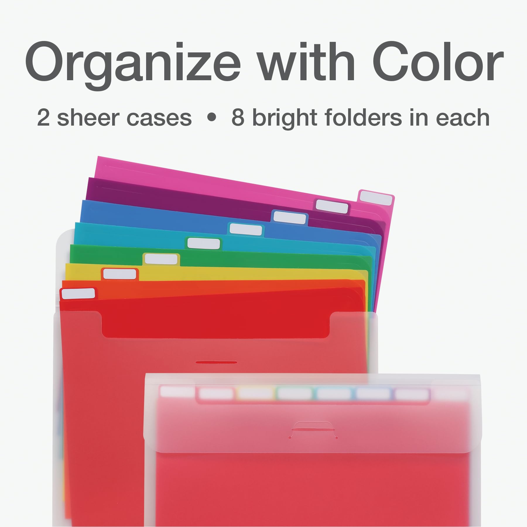 Oxford Portable File Organizer, 8 Plastic File Folders, Clear Case, Holds 8-Tab Poly Project Folders, Letter Size, Assorted Colors, 2 Pack (52022)