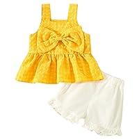 Baby Clothes Girl New Born Summer Toddler Girls Sleeveless Bowknot Tops Shorts Two Piece Outfits (Yellow, 18-24 Months)