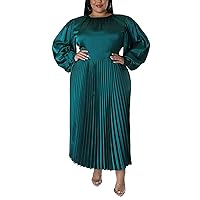 Women's Plus Size Maxi Dresses Fall Lantern Long Sleeve Flowy Swing Pleated Maxi Dresses Green