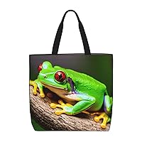 cute Red Eyes Tree Frogs Tote Bag with Zipper for Women Inside Mesh Pocket Heavy Duty Casual Anti-water Cloth Shoulder Handbag Outdoors