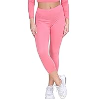 New Womens Plain Stretchy 3/4 Leggings Workout Tight Cropped Capri Active Pants Coral