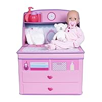 ADORA 14” Realistic Perfectly Pink Baby Doll Set with Deluxe Changing Table and 10-Piece Doll Accessories Including Pink Storage Box, 2 Baby Doll Diapers, Baby Powder Bottle, Pacifier and More