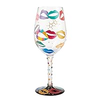 Enesco Designs by Lolita Made for Kissing Hand-Painted Artisan Wine Glass, 15 Ounce, Multicolor