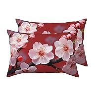 2 Pack Queen Size Pillow Cases with Envelope Closure Pink Plum Blossom Pillow Cover 20x30 Inches Soft Breathable Pillowcase for Hair and Skin, Sleeping Gift