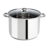 Stainless Steel Stock Pot with Encapsulated Bottom Matching Tempered Glass Steam Vented Lids, Made Without PFOA, Dishwasher Safe, 12-Quart, Silver