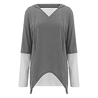 Long Lace Top Women's Long Sleeve Solid Color Hooded Pullover Two T Shirt Top Soft Shirt (Grey, M)