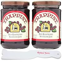 WYKED YUMMY Red Raspberry Jam Bundle with Two (2) 12 Ounce (340g) Jars of Trappist Red Raspberry Seedless Jam with 1 Wyked Yummy Spreader Plastic Knife and Jar Scraper