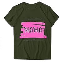 Mama Tshirt Womens Casual Mom Graphic Shirts Summer Letter Printed Casual Loose Fit Short Sleeve Tops Tee Blouse