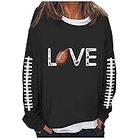 Womens Game Day Sweatshirt Rugby Long Sleeve Sweater Football Season Hoodies Grapic Print Crew Neck Pullover Hooded