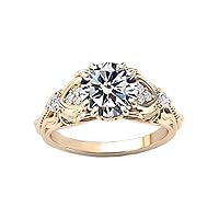 MRENITE 10K 14K 18K Gold Round Cut Gemstone and Moissainte Rings for Women 1 Carat Gemstone Vintage Ring Engraved Name Anniversary Birthday Jewelry Gifts for Her
