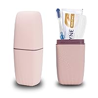 Toothbrush Cup Toothbrush Holder with Cover Travel Boothbrush Holder Portable Toothbrush Case and Carrier for Bathroom School Business Trip (Pink)