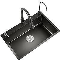 Kitchen Sinks,Kitchen Sink Stainless Steel Sink with Faucet Built-in Sink with Soap Dispenser Restaurant Sink Complete Accessories/Black/80 * 50 * 20Cm