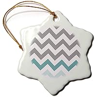 3dRose ORN_179811_1 Grey Chevron with Mint Turquoise Zig Zag Accent Gray Zigzag Pattern Snowflake Ornament, Porcelain, 3-Inch