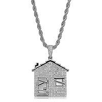 JINAO Hip Hop Trap House Pendant Iced Out Simulated Diamond Necklace with Rope Chain for Men