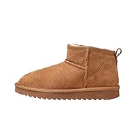 Autumn and Winter New Snow Boots Women's Fur Integrated Short Boots Matte Cowhide Artificial Wool Lining Warm Shoes Outdoor Ankle Boots Plus Velvet Thickened Non-Slip (Color : Caramel, Size :
