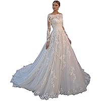 Tsbridal Beach Wedding Dress Long Sleeves Round Neck Lace Wedding Gowns